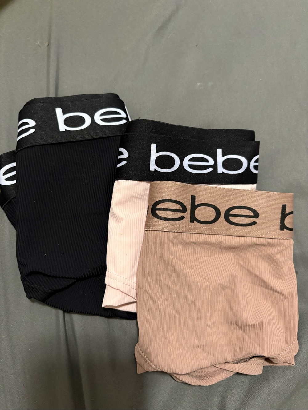 bebe Ribbed Trio in Black, Blush, and Tan